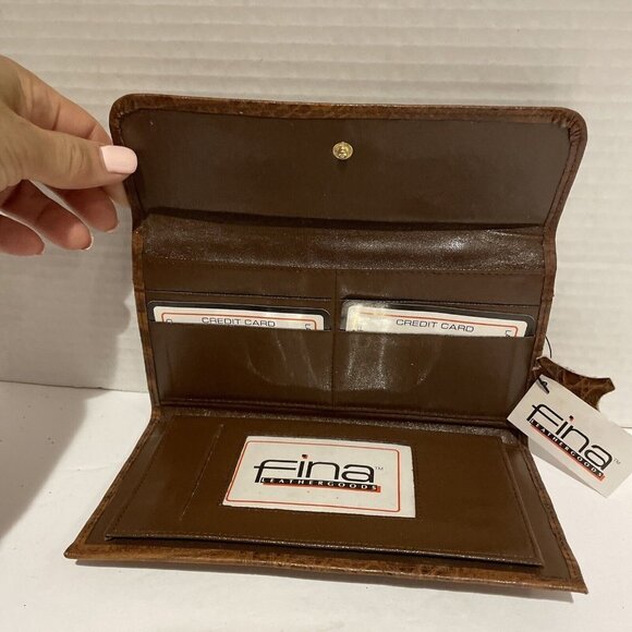 VTG Fina Leather Goods Wallet Bifold Card Slots, Check Book Croc Embossed 70s - Picture 4 of 8